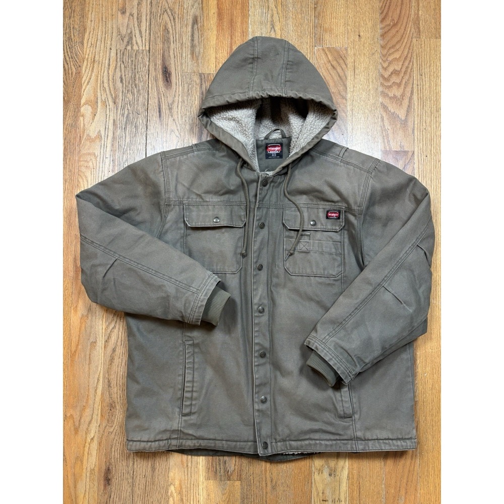 Wrangler Workwear Jacket Mens‎ XL Sherpa Lined Full Zip Hooded Fleece Chore